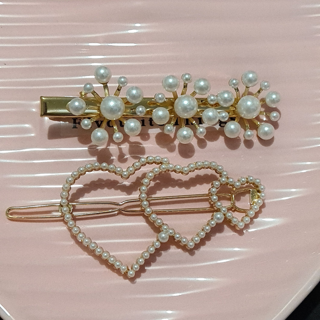 Pack of 2 Pearl Heart Hair Clips