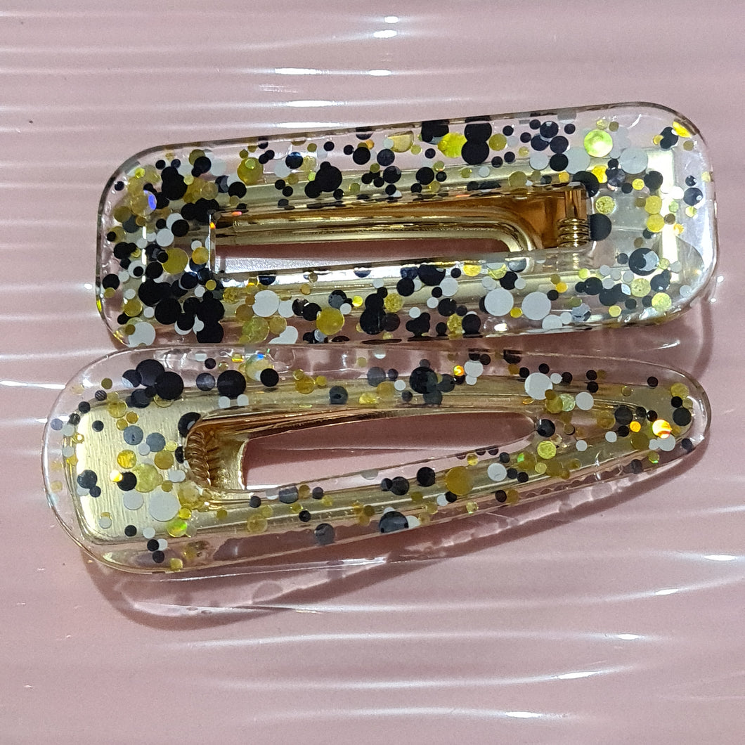 Pack of 2 Black & Gold Bubbles Hair Clips